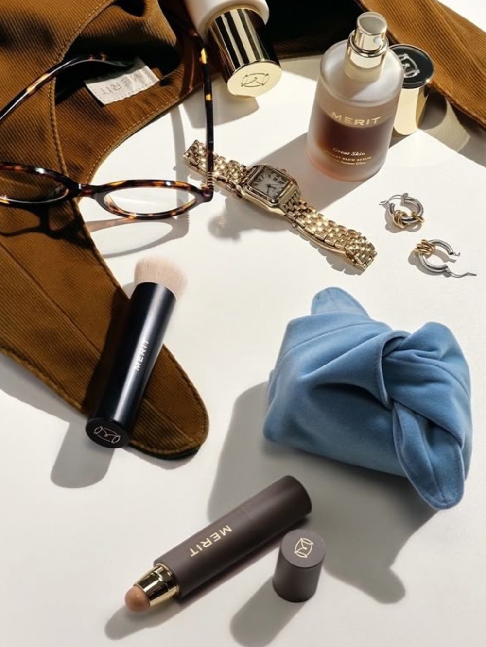 Merit beauty mini blue makeup bag